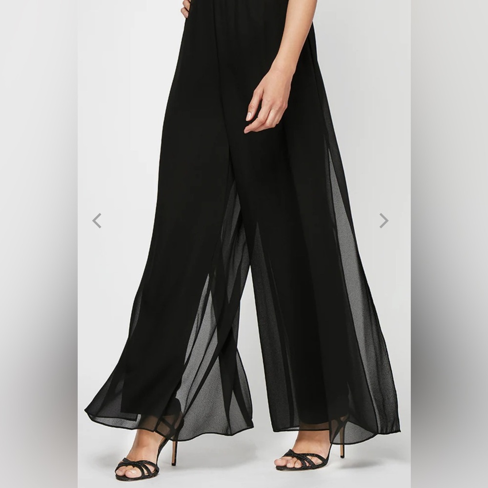 VINTAGE rayon chiffon Small black sheer wide leg palazzo pants split top layer